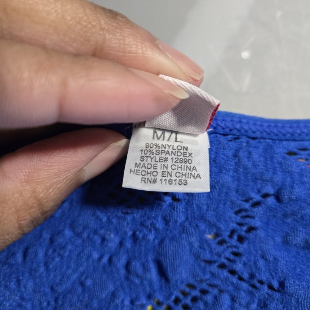 NWT Nordstrom Poof Royal blue leotard three-quarter length sleeves Bodysuit M/L - Picture 10 of 10